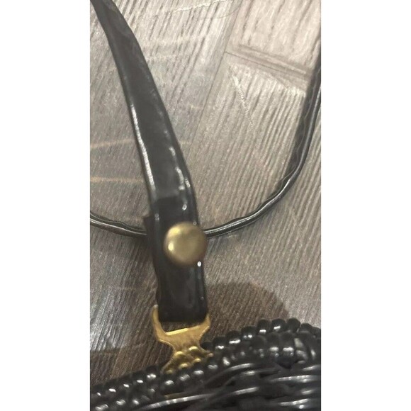 VTG Magid British Hong Kong Woven Wicker Like Basket Purse Handbag Black Gold - Picture 6 of 9